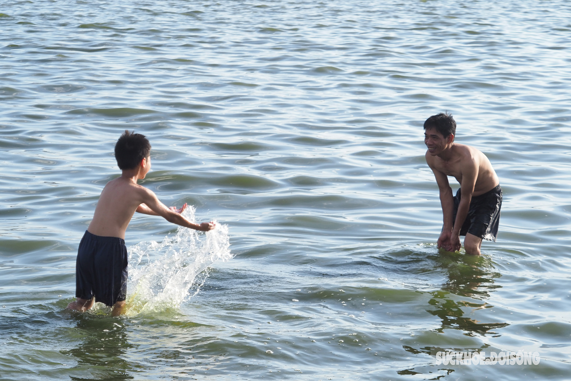 Nắng, nóng 40 độ C, người lớn trẻ em lẫn thú cưng cùng kéo nhau ra &quot;biển&quot; Hồ Tây hạ nhiệt - Ảnh 6.