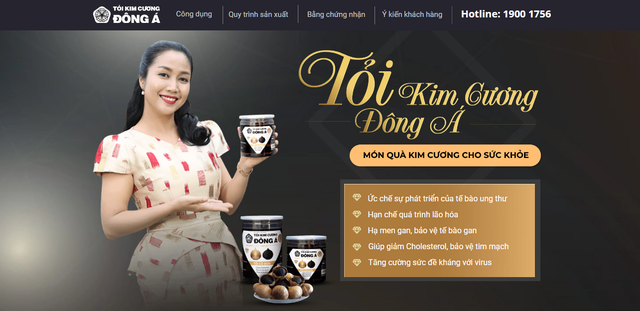 Trang web toidendonga.info quảng cáo sản phẩm Tỏi kim cương Đông Á có công dụng ức chế sự phát triển của tế bào ung thư.