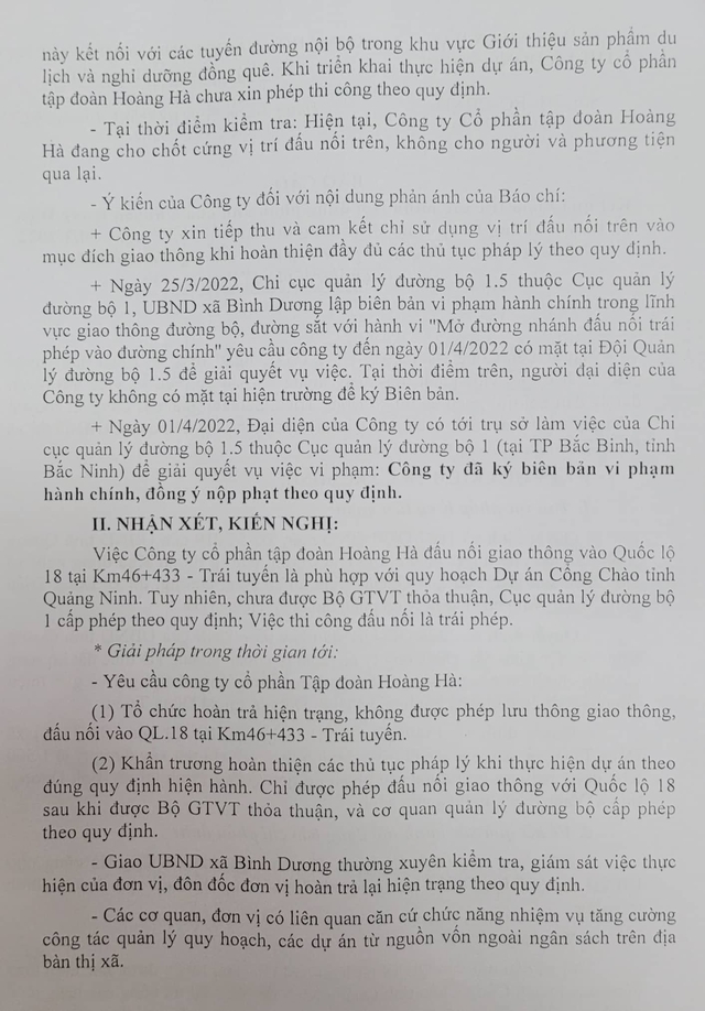 Quảng Ninh: Công ty CP Tập đoàn Hoàng Hà bị xử phạt 35 triệu đồng vì mở đường đấu nối trái phép - Ảnh 2.